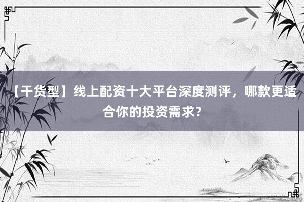【干货型】线上配资十大平台深度测评，哪款更适合你的投资需求？