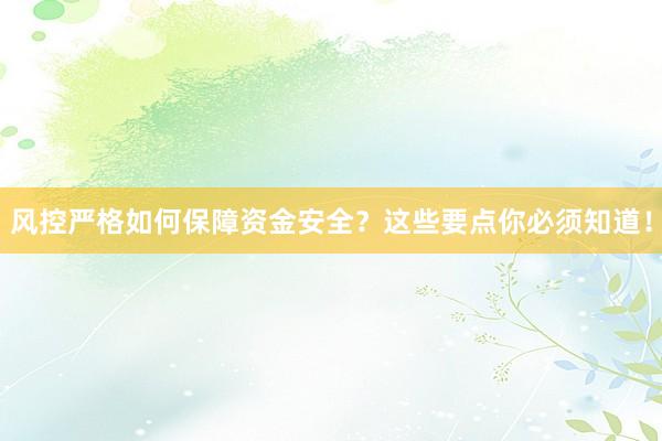 风控严格如何保障资金安全？这些要点你必须知道！