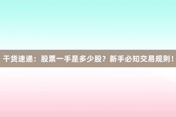 干货速递：股票一手是多少股？新手必知交易规则！