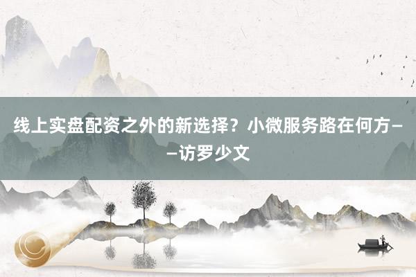 线上实盘配资之外的新选择？小微服务路在何方——访罗少文