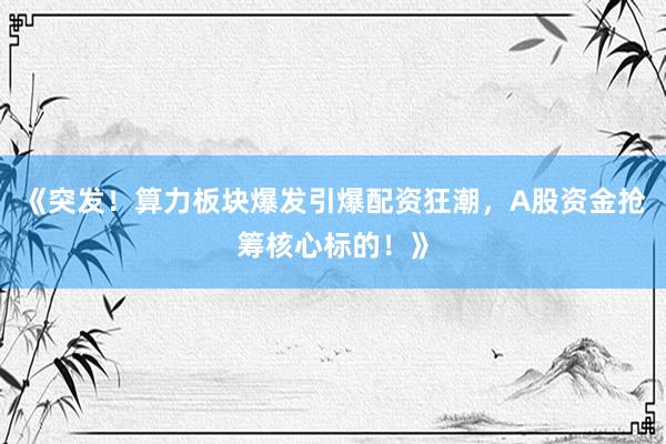 《突发！算力板块爆发引爆配资狂潮，A股资金抢筹核心标的！》